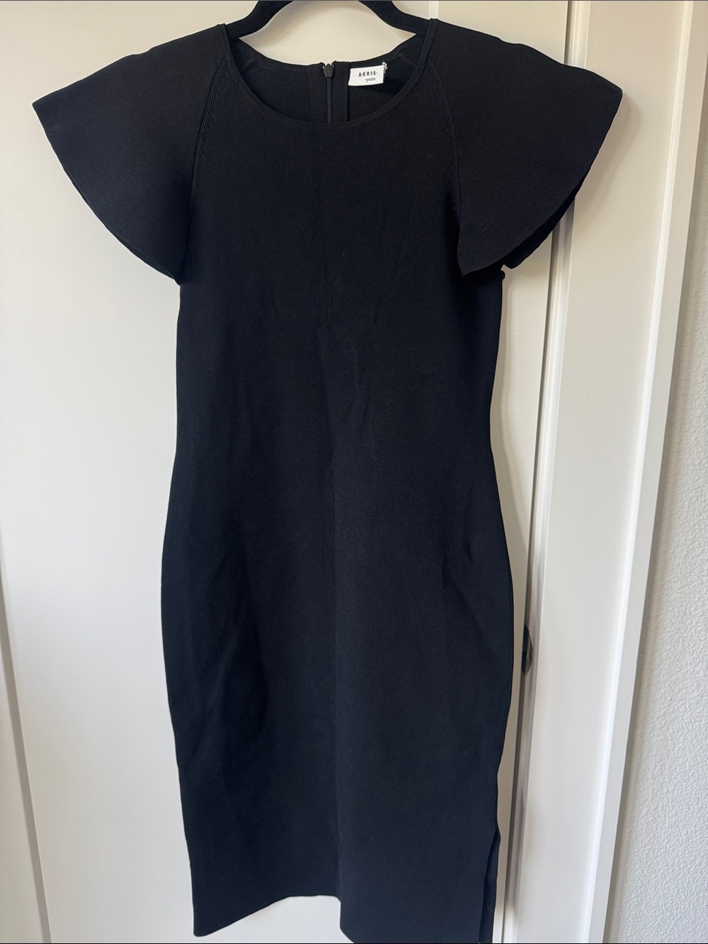 Akris Punto Black Midi Dress with Stretch & Flutter Sleeves